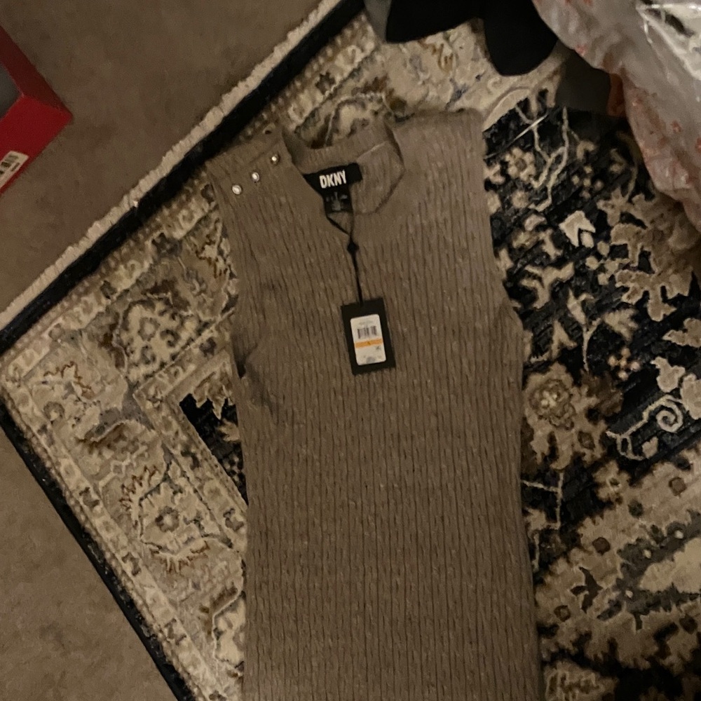 DKNY Ribbed Knit Dress in Taupe